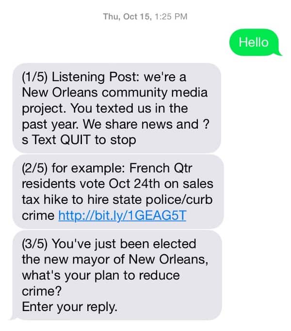 Screen shot of 3 text messages