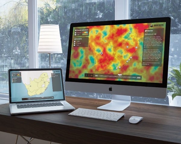 A computer shows the Oxpeckers mapping site