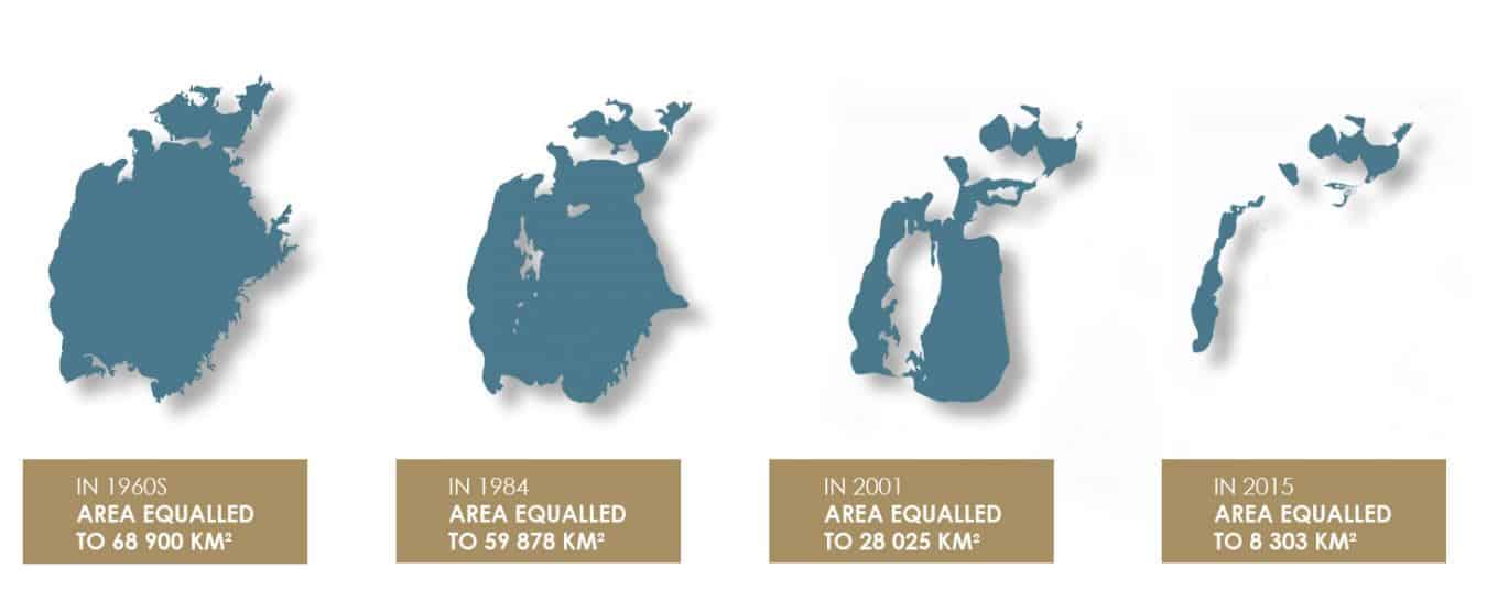 4 maps showing the area of the lake
