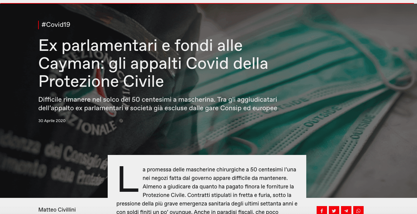Screenshot of the article posted on Investigative Reporting Project Italy