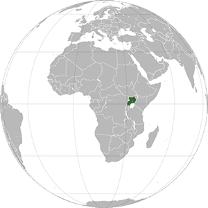 Uganda shown on a globe