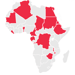 Map of Africa with some countries colored in red