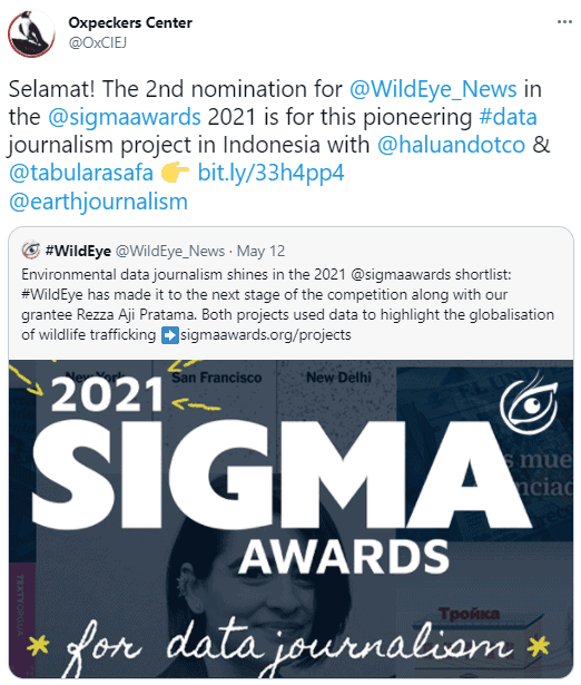 Tweet from Oxpeckers about the Sigma Awards