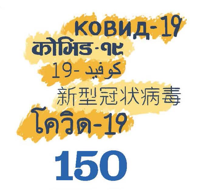 Graphic showing five different language scripts - 150