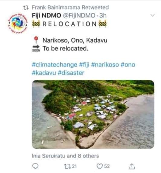 Screenshot of a tweet from Fiji NDMO