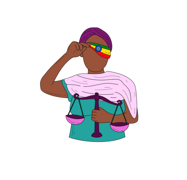 Graphic of a person holding a justice scale.