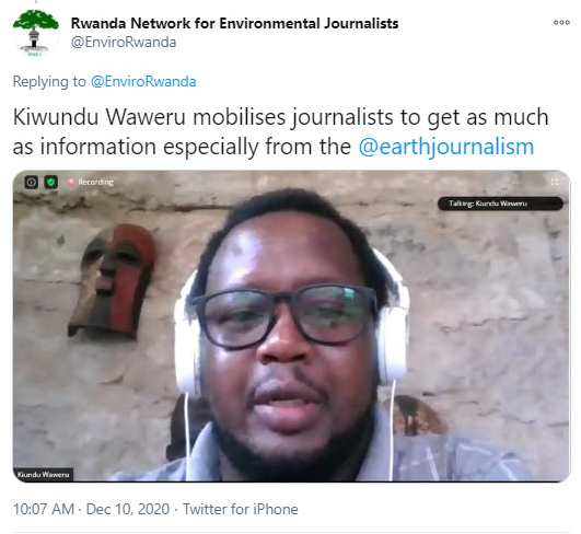 Tweet from Rwanda Network for Environmental Journalists