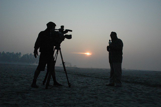 Filming as the sun sets.