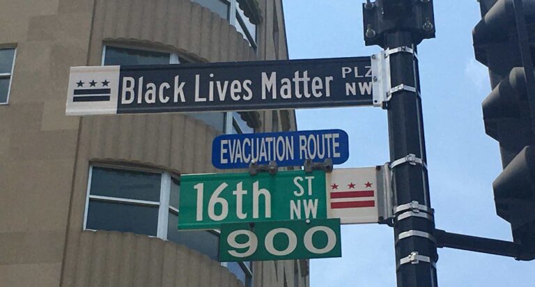 Street signs in DC - Black Lives Matter Plaza and 16th Street NW