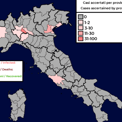 Map showing spread of coronavirus in Italy.