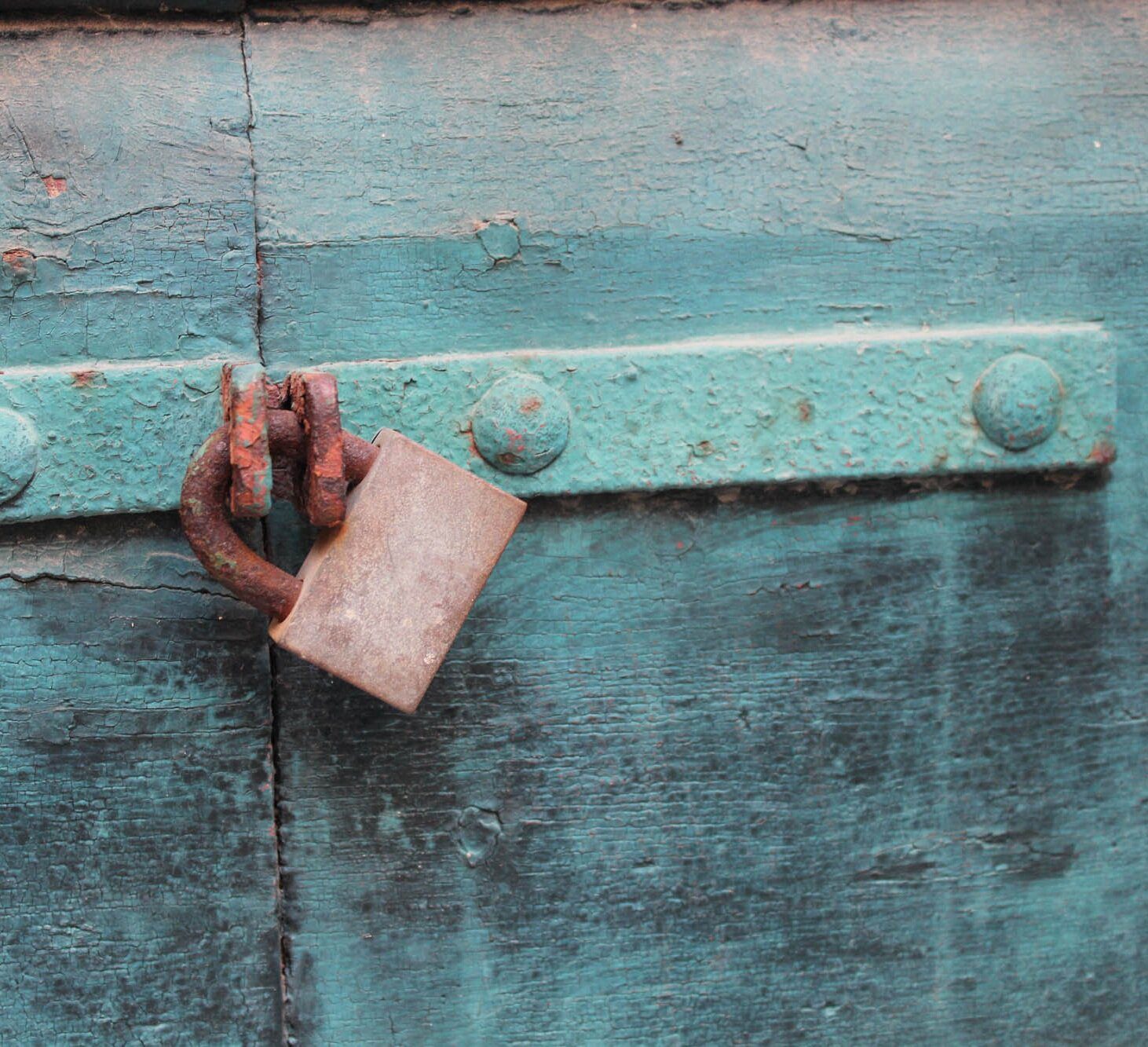 Lock on a metal door.
