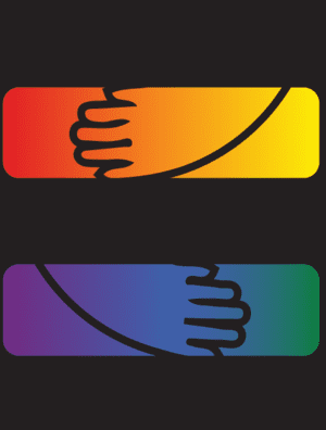 Graphic of rainbow colored hands.
