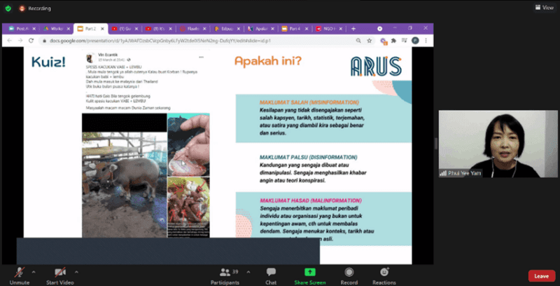 Screen shot from a zoom meeting. Text in Malay.