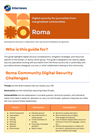 Digital security for journalists from marginalized communities: Roma