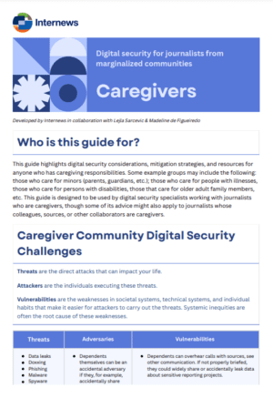 Digital security for journalists from marginalized communities: Caregivers